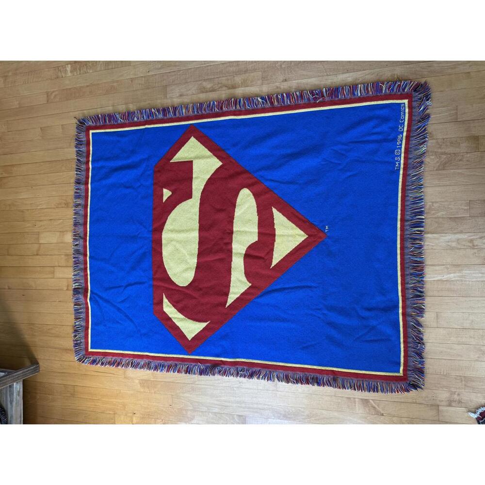 Vintage 1996 DC Comics Superman Reversible Blanket Throw